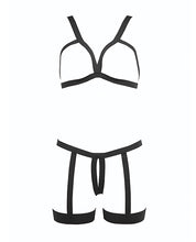Kitten Teaser Strappy Open Cup Bra & Open Panty w/Leg Straps Black O/S