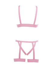 Kitten Teaser Strappy Open Cup Bra & Open Panty w/Leg Straps Pink O/S