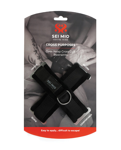 Sei Mio Cross Purposes Unique Over-Wrap Cross Cuff Restraints - Black