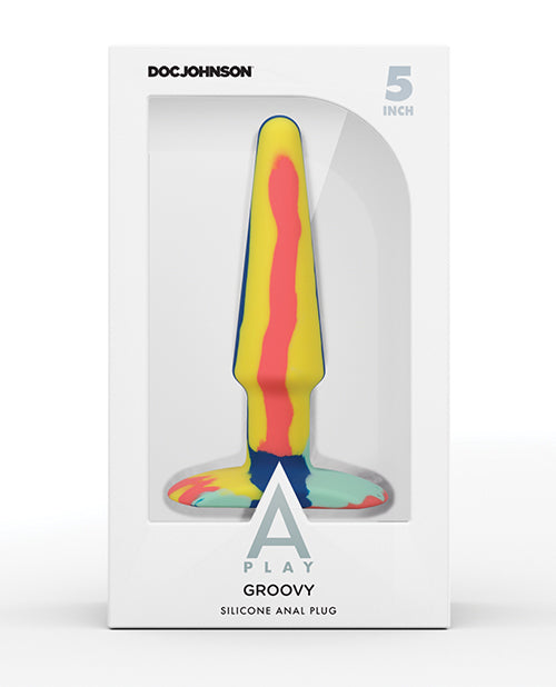 A Play 5" Groovy Silicone Anal Plug - Multicolor/Yellow