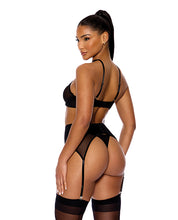Feeling Butterflies Mesh Halterneck Bra w/Garter & Panty - Black SM
