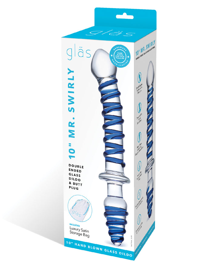 Glas 10" Mr. Swirly Double Ended Glass Dildo & Butt P