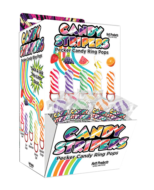 Candy Stripers Pecker Candy Ring Pop Display - 5 Assorted Flavors, Display of 36