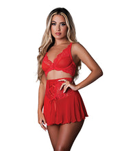 Sugar High Bralette w/Cincher Skirt & Thong 3 pc Set - Red L/XL