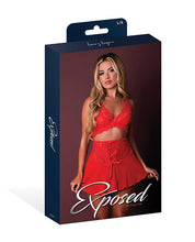 Sugar High Bralette w/Cincher Skirt & Thong 3 pc Set - Red L/XL