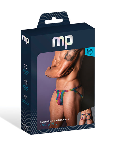 Pack & Play Jock w/Front Condom Pocket - Rainbow L/XL