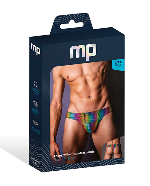 Pack & Play Thong w/Front Condom Pouch - Rainbow L/XL