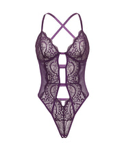 Carmen Lace & Mesh Underwire Crotchless Teddy - Imperial Purple S/M