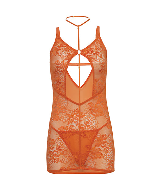 Presley Lace Babydoll w/G-String 2 pc Set - Dragon Fire Orange S/M