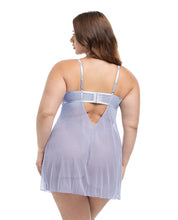Elsie Lace & Mesh Underwire Babydoll w/G-String 2 pc Set - Brunnera Blue 1X/2X