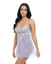 Elsie Lace & Mesh Underwire Babydoll w/G-String 2 pc Set - Brunnera Blue S/M