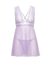 Stassi Lace & Mesh Babydoll w/G-String 2 pc Set - Lavender L/XL