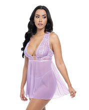 Stassi Lace & Mesh Babydoll w/G-String 2 pc Set - Lavender S/M