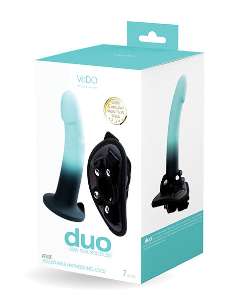 VeDO Duo Silcone Dildo w/Harness - Turquoise/Black