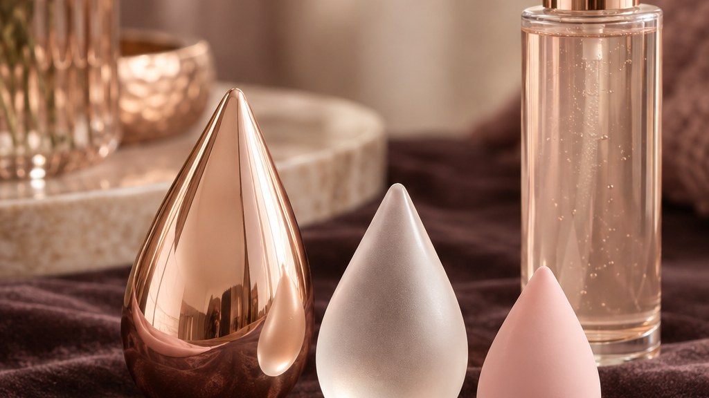 Three smooth teardrop-shaped jewel-like ornaments in graduated sizes