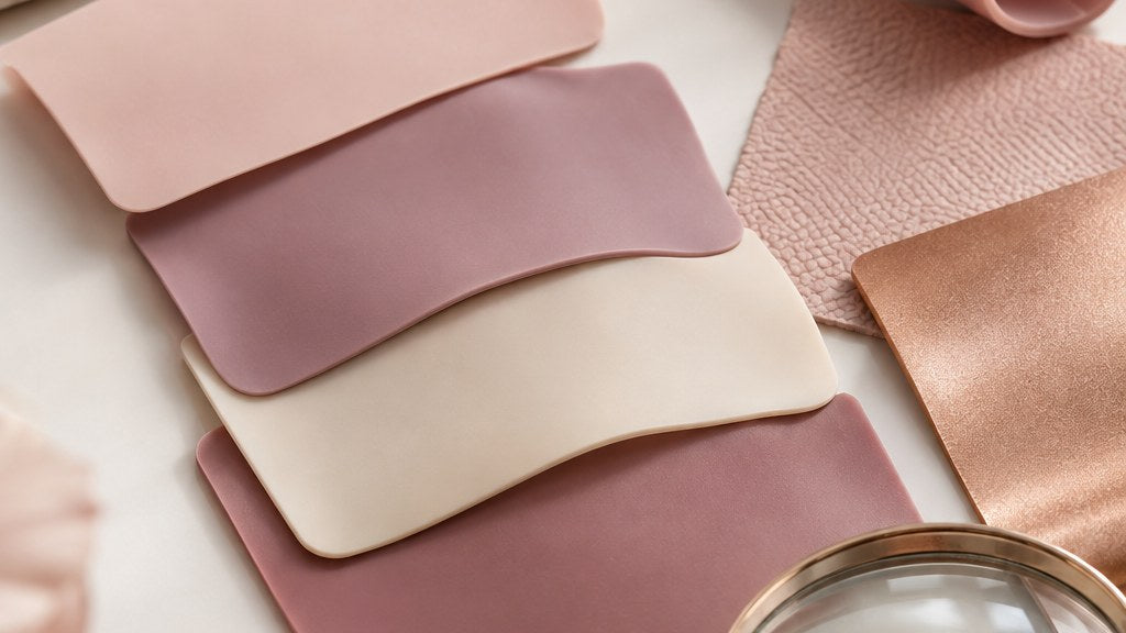 Swatches of soft medical-grade silicone in blush