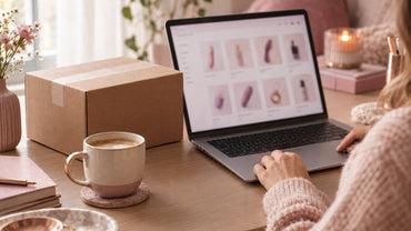 A laptop showing a blurred shopping page