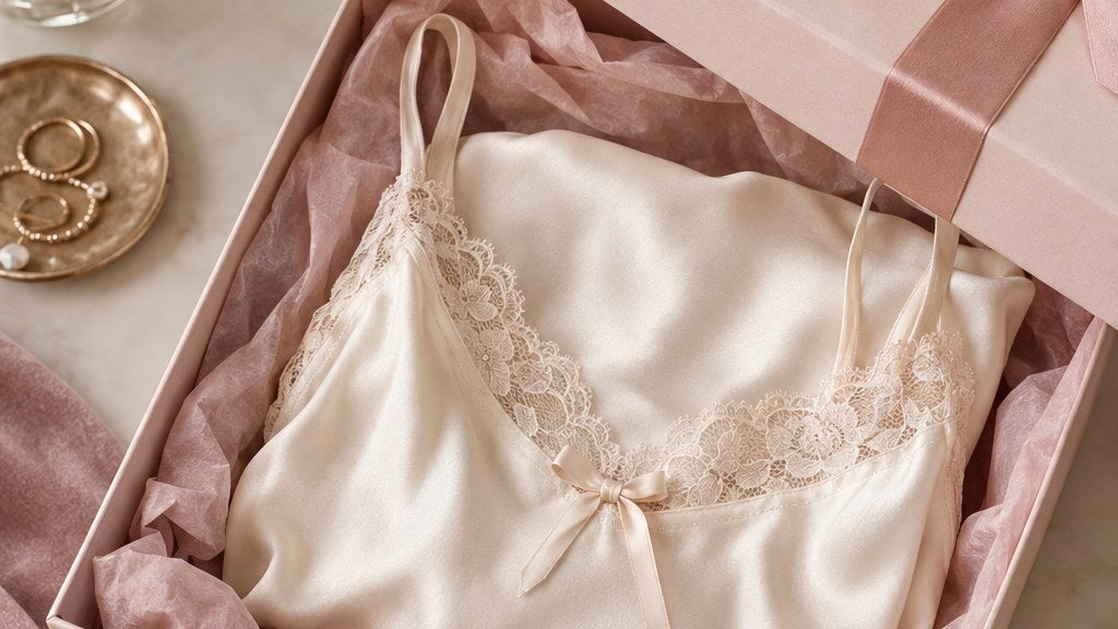 A pastel lingerie gift box with a satin bow