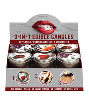 Earthy Body Edible Candle Display of 12 w/Tester - 4 Flavor Heart Tin