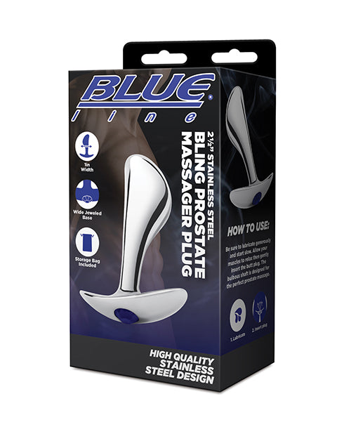Blue Line 2.5' Stainless Steel Bling Prostate Massager Plug