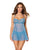 Floral Lace and Mesh Babydoll w/Underwire Cups & High-Waist Thong 2 pc Set - Blue SM