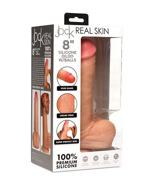 Curve Toys Jock Real Skin Silicone 8' Dildo w/Balls