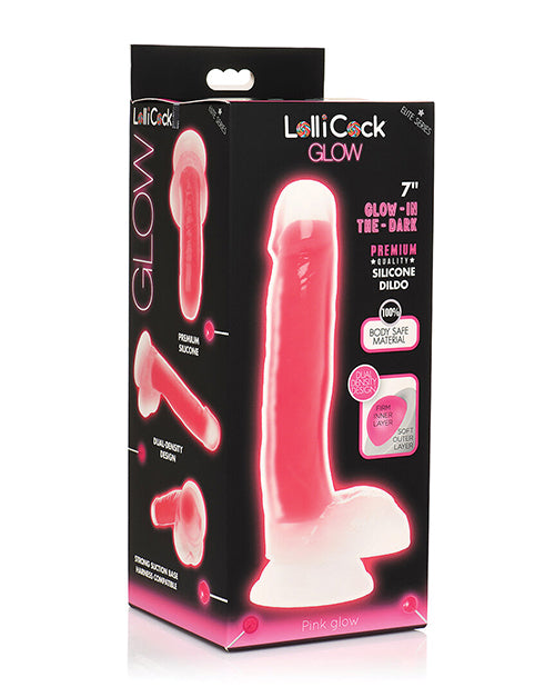 Curve Toys Lollicock 7' Glow In The Dark Silicone Dildo w/Balls - Pink