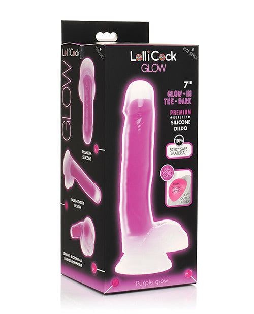 Curve Toys Lollicock 7' Glow In The Dark Silicone Dildo w/Balls - Purple
