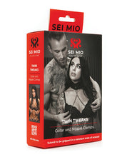Sei Mio Twin Tweaks Velvet Collar w/Nipple Clamps - Black