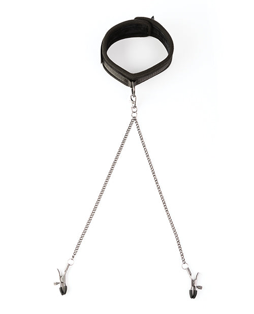 Sei Mio Twin Tweaks Velvet Collar w/Nipple Clamps - Black