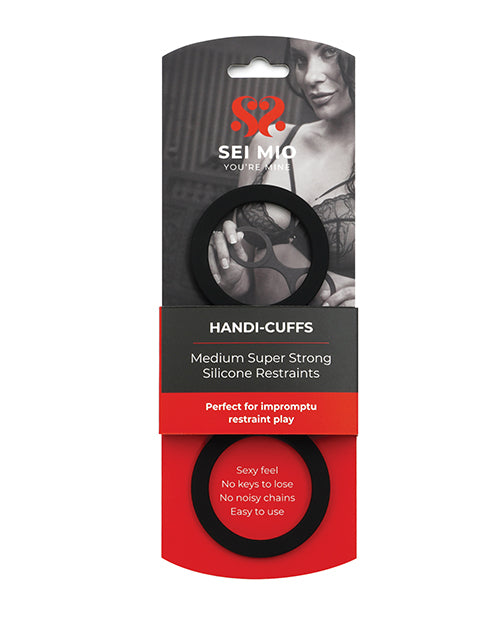 Sei Mio Handi Cuffs Super Strong Silicone Restraints - Medium, Black
