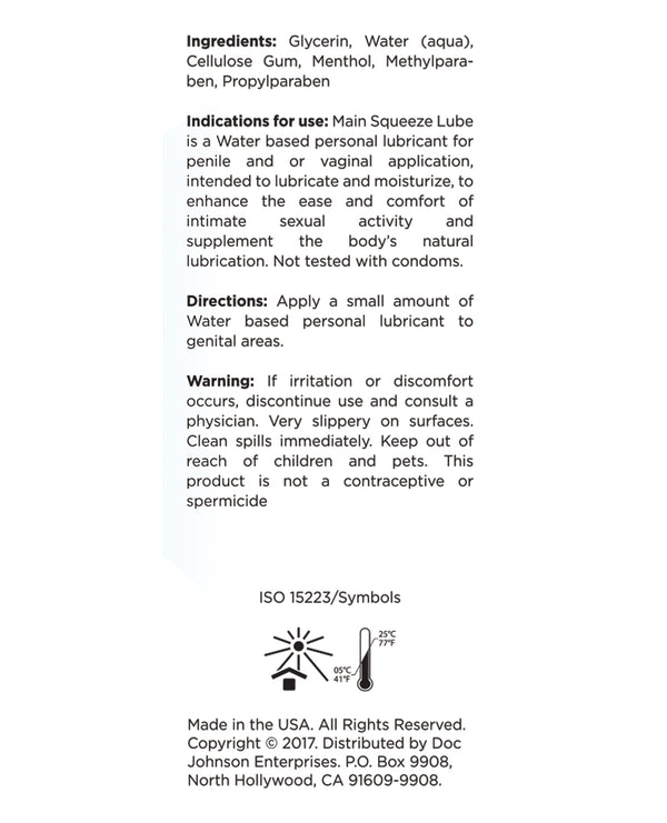 Main Squeeze Cooling/Tingling Water-Based Lubricant - 3.4 oz