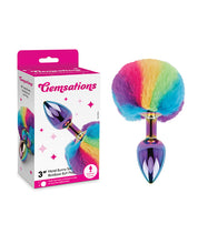 Gemsations 2.95" Metal Bunny Tail Rainbow Butt Plug - Rainbow