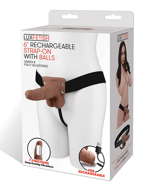 Lux Fetish 6' Rechargeable Strap On w/Balls - Brown