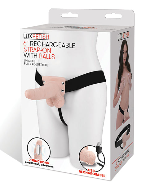 Lux Fetish 6' Rechargeable Strap On w/Balls - Ivory