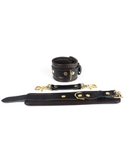 Spartacus Wrist Restraints - Brown Leather w/Gold Accent Hardware