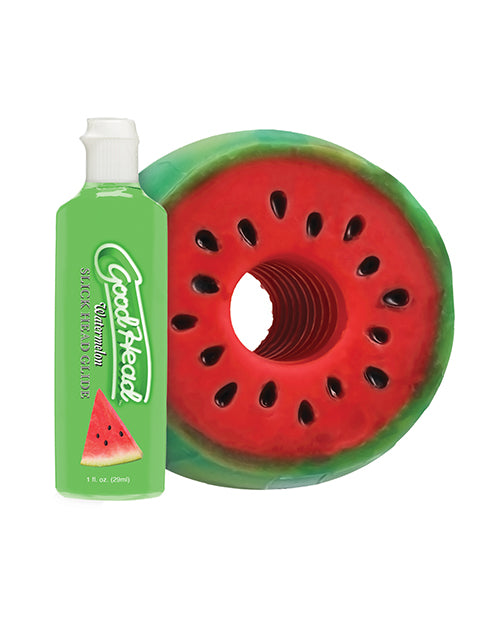 GoodHead Watermelon Blowjob Set Includes Stroker & Slick Head Glide - 1 oz Bottle Watermelon