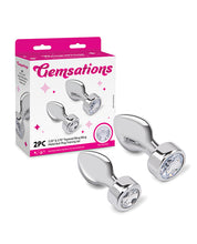 Gemsations 2 pc 3.25' & 3.7' Tapered Bling Bling Metal Butt Plug Training Set - Silver