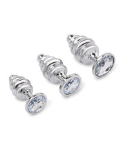 Gemsations 3 pc 2.95' & 3.25' & 3.7' Ripple Bling Bling Metal Butt Plug Training Set - Silver