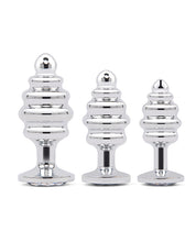 Gemsations 3 pc 2.95' & 3.25' & 3.7' Ripple Bling Bling Metal Butt Plug Training Set - Silver