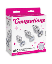 Gemsations 3 pc 2.95' & 3.25' & 3.7' Ripple Bling Bling Metal Butt Plug Training Set - Silver