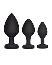 Gemsations 3 pc 2.75' & 3.15' & 3.7' Silicone Bling Bling Heart Butt Plug Training Set - Black