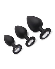 Gemsations 3 pc 2.75' & 3.15' & 3.7' Silicone Bling Bling Butt Plug Training Set - Black