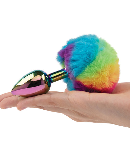 Gemsations 2.95' Metal Bunny Tail Rainbow Butt Plug - Rainbow