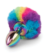 Gemsations 2.95' Metal Bunny Tail Rainbow Butt Plug - Rainbow