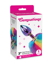 Gemsations 2.95' Metal Bunny Tail Rainbow Butt Plug - Rainbow