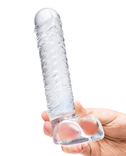 Glas 8' Realistic Ribbed Glass G-Spot Dildo w/Balls - Clear