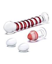 Glas 4 pc Mr. Swirly Set w/Glass Kegel Balls & 3.25' Butt Plug - Red