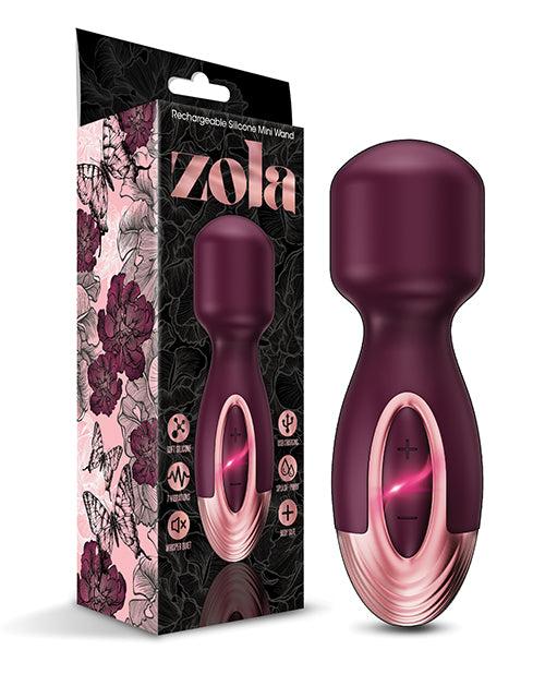 Zola Rechargeable Silicone Mini Wand - Burgundy/Rose Gold