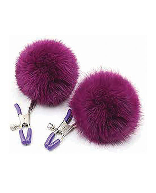 Sexy AF Nipple Clamps - Purple Puff Ball